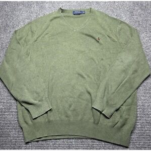 Polo Ralph Lauren Sweater Mens Large Green‎ Pima Cotton V Neck Pony Logo Knit